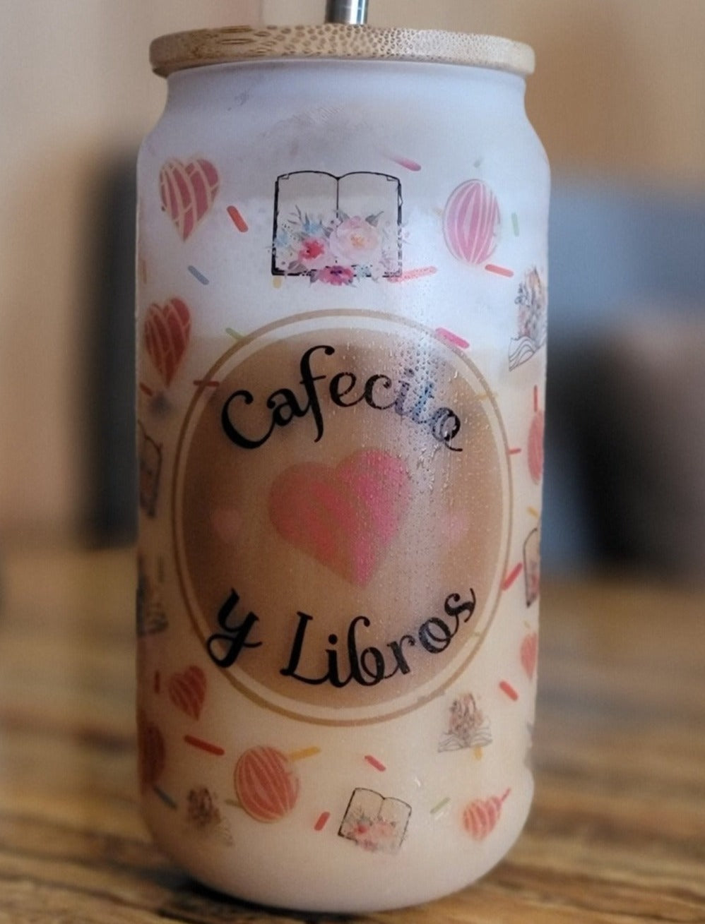 Cafécito y Libros Glass Can - Nana's Creative Studio