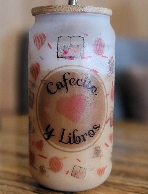 Cafécito y Libros Glass Can - Nana's Creative Studio